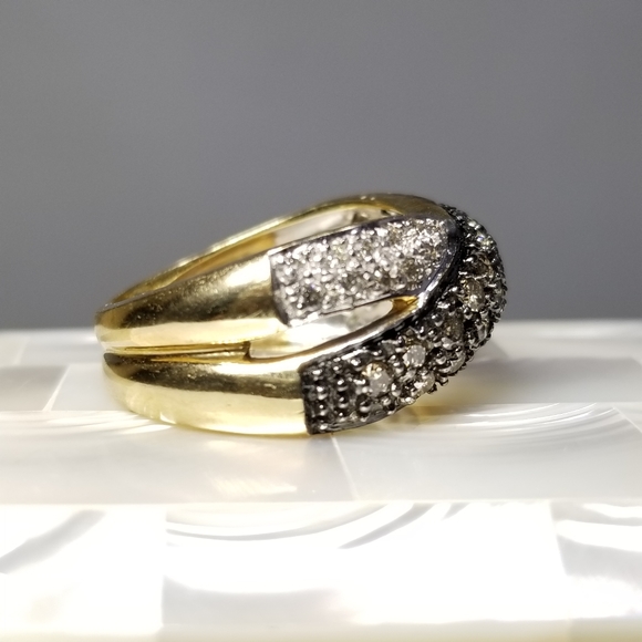 Genuine 10kt Wht & Choc Diamond X Ring  Sz 7 - Picture 2 of 6